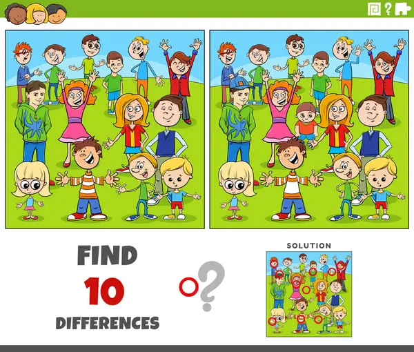 Cartoon Illustration Finding Differences Pictures Educational Game Playful Children Characters 图库插图