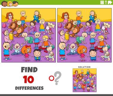 Çocuk karakterler grubuyla resim eğitimsel oyun arasındaki farklılıkları bulmanın çizgi film çizimi