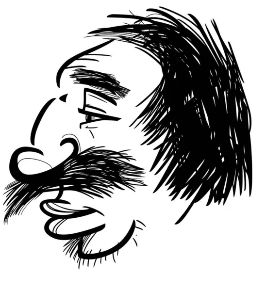 Zwart Wit Portret Karikatuur Van Man Gezicht Schets Cartoon Tekening Stockillustratie