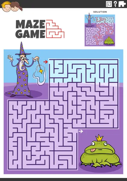 Illustration Dessin Animé Activité Puzzle Labyrinthe Éducatif Avec Magicien Prince Vecteur En Vente