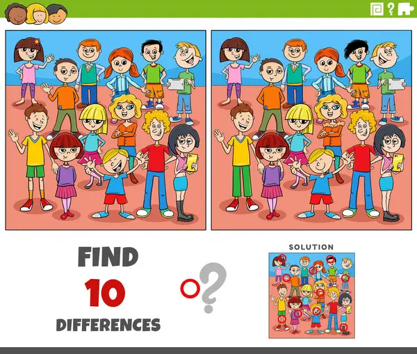 Kreskówka Ilustracja Znalezienia Różnic Między Zdjęciami Działalności Edukacyjnej Grupy Postaci Grafika Wektorowa