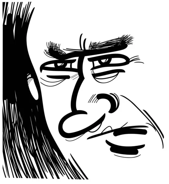 Zwart Wit Man Gezicht Portret Karikatuur Schets Cartoon Tekening Illustratie Stockillustratie