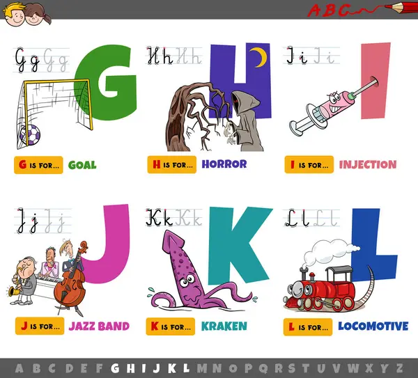 Desenhos Animados Ilustração Letras Maiúsculas Alfabeto Conjunto Educacional Para Leitura Gráficos De Vetores