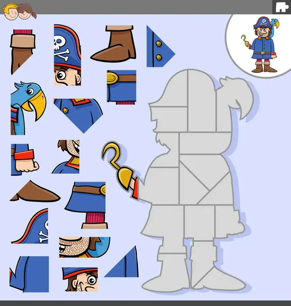Ilustrasi Kartun Dari Permainan Puzzle Jigsaw Pendidikan Dengan Karakter Bajak - Stok Vektor