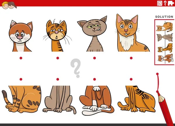 Komik Kedi Hayvan Karakterleriyle Eşleşen Resimlerin Eğitimsel Aktivitelerinin Çizgi Film Stok Illüstrasyon
