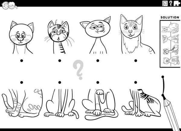 将图片的一半与滑稽猫的动物角色配色页面的教育活动的黑白卡通画 — 图库矢量图片#