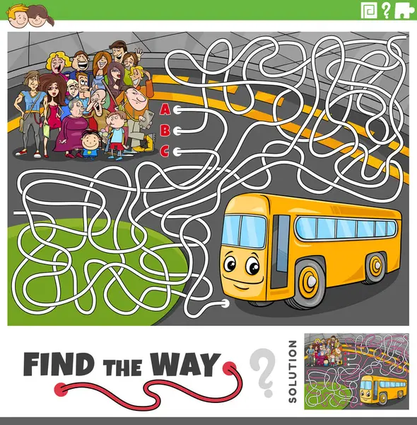 Мультиплікаційна Ілюстрація Пошуку Способу Дії Головоломки Групою Людей Автобусом Ліцензійні Стокові Ілюстрації