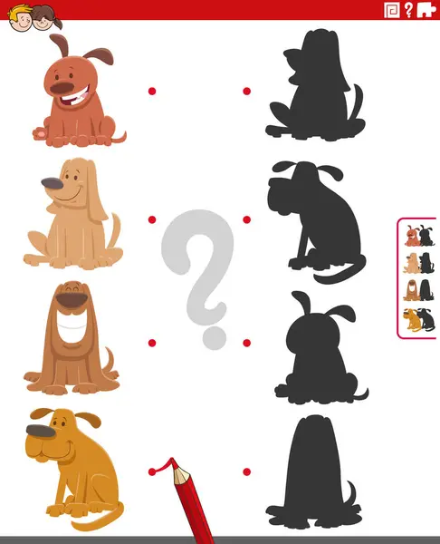用图画 教育活动和狗的角色匹配正确阴影的卡通图解 图库插图