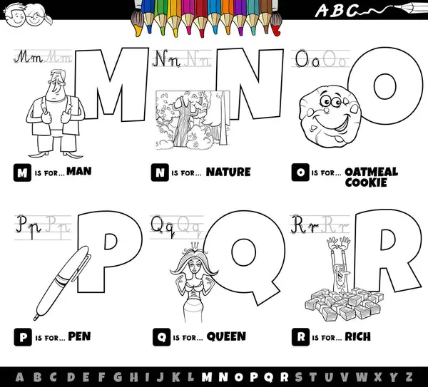 Black White Cartoon Illustration Capital Letters Alphabet Educational Set Reading Jogdíjmentes Stock Vektorok