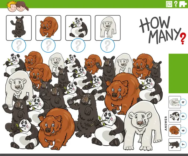 Rajzfilm Illusztrációja Oktatási Számlálás Játék Képregény Medvék Vad Állat Karakterek Stock Vektor