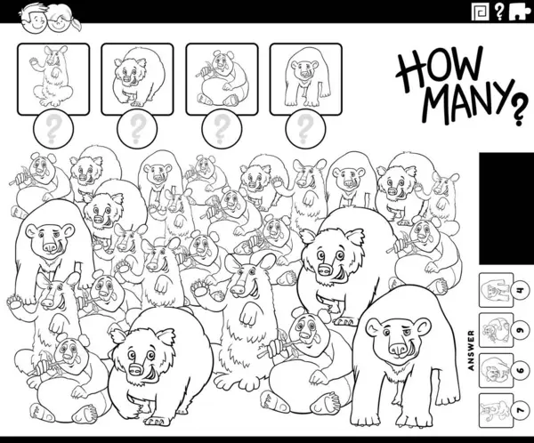 Cartoon Illustration Educational Counting Game Comic Bears Wild Animal Characters Royaltyfria illustrationer