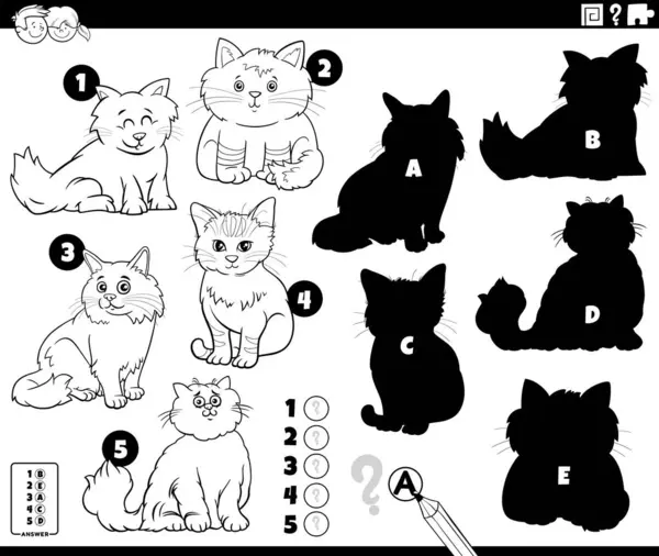 为图片教育游戏找到正确阴影的卡通图解 猫的动物角色着色页面 — 图库矢量图片#