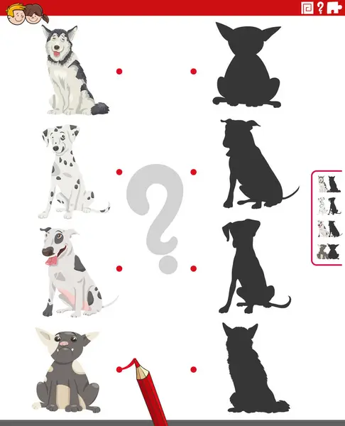 Мультиплікаційна Ілюстрація Відповідності Правильним Тіням Малюнками Просвітницької Діяльності Батьківськими Собаками Стокова Ілюстрація