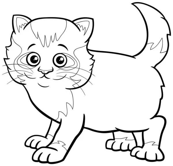 Black White Cartoon Illustration Cute Tabby Kitten Comic Animal Character — Stock Vector