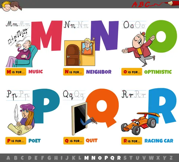 从M到R儿童阅读和写作练习用字母表教材中大写字母的卡通画 — 图库矢量图片#