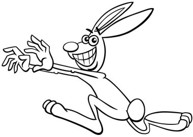 cartoon illustration of funny running rabbit or bunny comic animal character coloring page