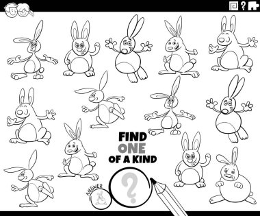 Çizgi film illüstrasyonunda tavşanların hayvan karakterlerini boyama sayfasının olduğu eğitici bir resim bul