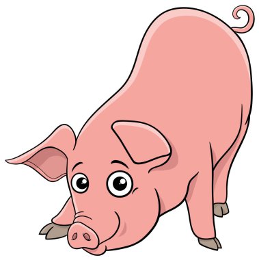 Şirin domuz çiftliği hayvan karakterinin çizgi film çizimi
