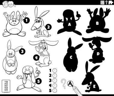 resimlerin doğru gölgelerini bulmanın çizgi film çizimi tavşanların hayvan karakterleri boyama sayfası ile eğitici etkinlik