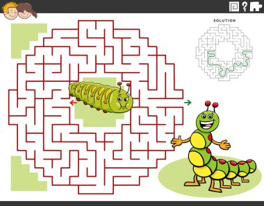 Tırtıl karakterli eğitim labirenti aktivitesinin çizgi film çizimi