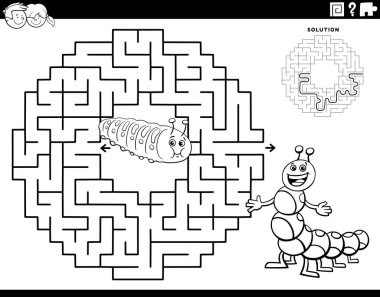Tırtılların karakter renklendirme sayfası ile eğitim labirenti etkinliğinin çizgi film çizimi