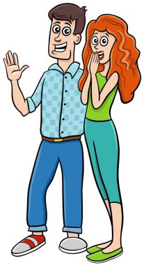 Birbirine aşık genç bir çiftin çizgi film çizimi.