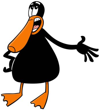 Cartoon illustration of black duck animal character singing or talking clipart