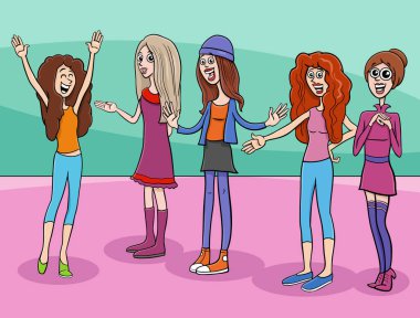 Kızların ya da genç kadınların çizgi film çizimleri.