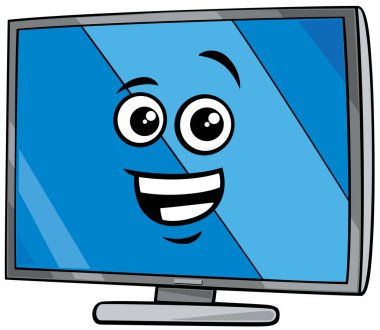 Komik televizyon setinin çizgi film çizimi veya bilgisayar monitörü nesne klipsi sanatı