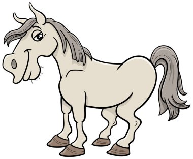 Cartoon illustration of funny white horse farm animal character