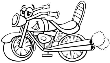 Komik motosiklet aracı ya da helikopter çizgi roman karakteri renklendirme sayfası çizimi