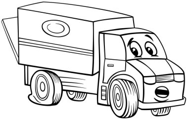 Komik kamyon ya da kamyon aracı karikatür çizimi komik karakter boyama sayfası