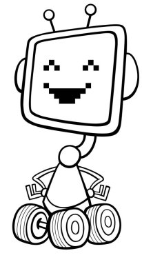 Mutlu robot ya da droid fantezi karakter boyama sayfasının çizgi film çizimi
