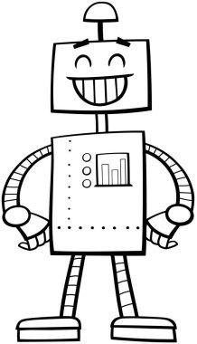 Mutlu robot fantezi karakter boyama sayfasının çizgi film çizimi