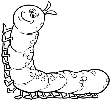 Komik tırtıl böcek hayvan karakter boyama sayfasının çizgi film çizimi