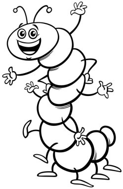 Mutlu tırtıl böcek hayvan karakter boyama sayfasının çizgi film çizimi