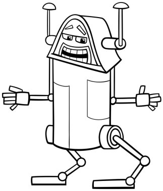 Komik robot fantezi karakter boyama sayfasının çizgi film çizimi