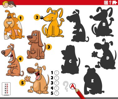 Doğru gölgeleri bulmanın çizgi film çizimi köpek hayvan karakterleriyle ilgili eğitici aktiviteler