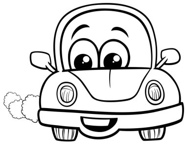 Komik eski araba araç karakter renklendirme sayfasının çizgi film çizimi