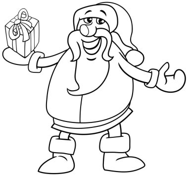 Noel Baba 'nın karikatür çizimi Noel zamanı boyama sayfasında mevcut.