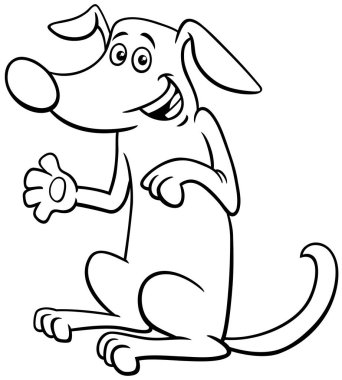 Pençe boyama sayfası sallayan komik köpek hayvan karakteri çizimi