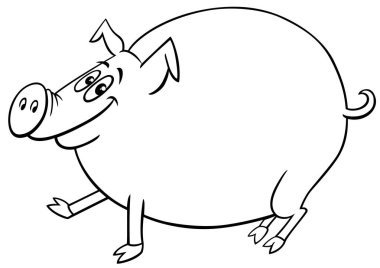 Komik domuz çiftliği hayvan boyama sayfasının mizahi çizimi