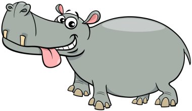 Hipopotam ya da vahşi hayvan karakterinin çizgi film çizimi