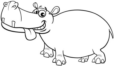 Hipopotam ya da vahşi hayvan karakter renklendirme sayfasının çizgi film çizimi