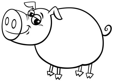 Komik domuz çiftliği hayvan boyama sayfasının çizgi film çizimi