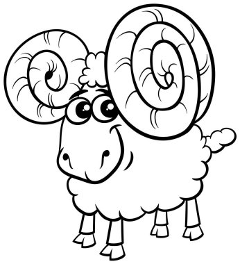 Komedi çizgi film çizimi koyun çiftliği hayvan karakter boyama sayfası