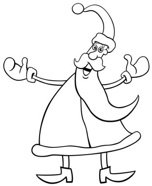 Noel Baba 'nın Noel zamanı boyama sayfasında çizdiği mutlu çizim.