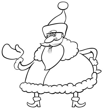 Noel Baba karakterinin Noel Zamanı renklendirme sayfasında karikatür çizimi