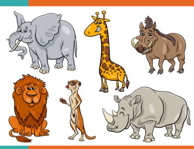 Komik vahşi hayvanların çizgi film çizimleri. Çizgi roman karakterleri.
