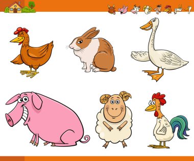 Karikatür çizimi çiftlik hayvan karakter kümesi